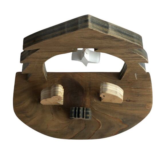 Vintage Handmade Wooden Nativity Set Rustic Creche Christmas Home Decor - Picture 2 of 9